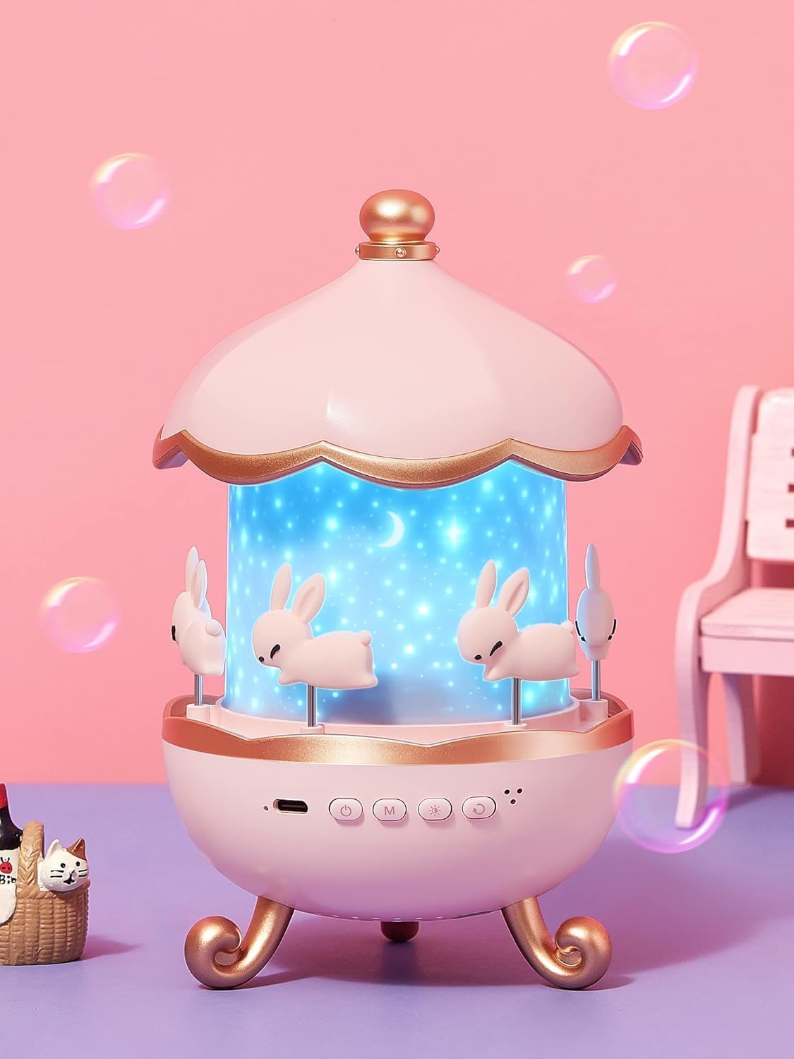 Bunny Carousel Rotating Night Light | Star Projector | Built-in Speaker | Casvero