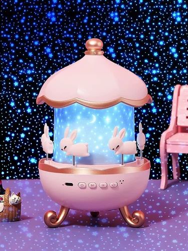 Bunny Carousel Rotating Night Light | Star Projector | Built-in Speaker | Casvero