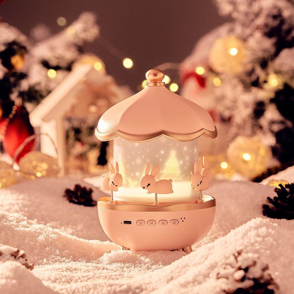 Bunny Carousel Rotating Night Light | Star Projector | Built-in Speaker | Casvero