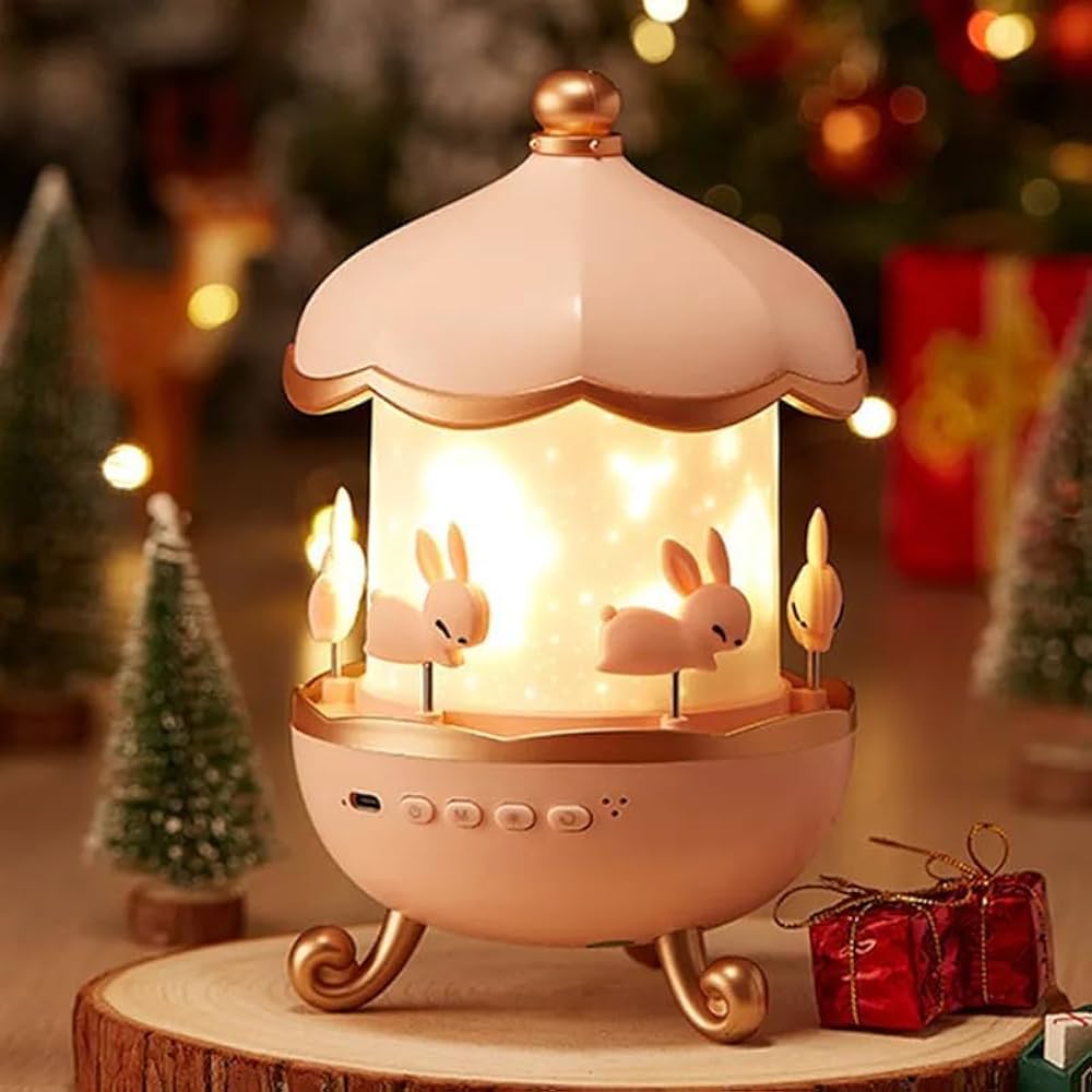 Bunny Carousel Rotating Night Light | Star Projector | Built-in Speaker | Casvero