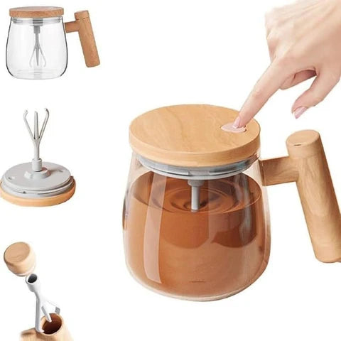 Electric Self-Stirring Coffee Mug | Auto Mix | Glass and Wood | Casvero