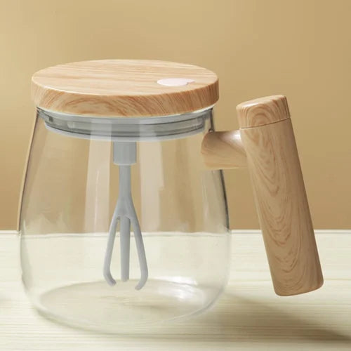 Electric Self-Stirring Coffee Mug | Auto Mix | Glass and Wood | Casvero