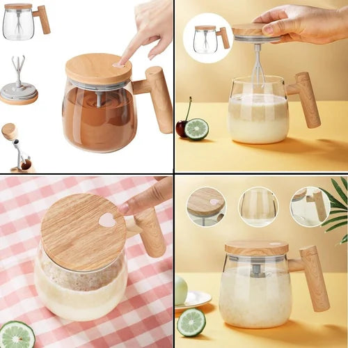 Electric Self-Stirring Coffee Mug | Auto Mix | Glass and Wood | Casvero