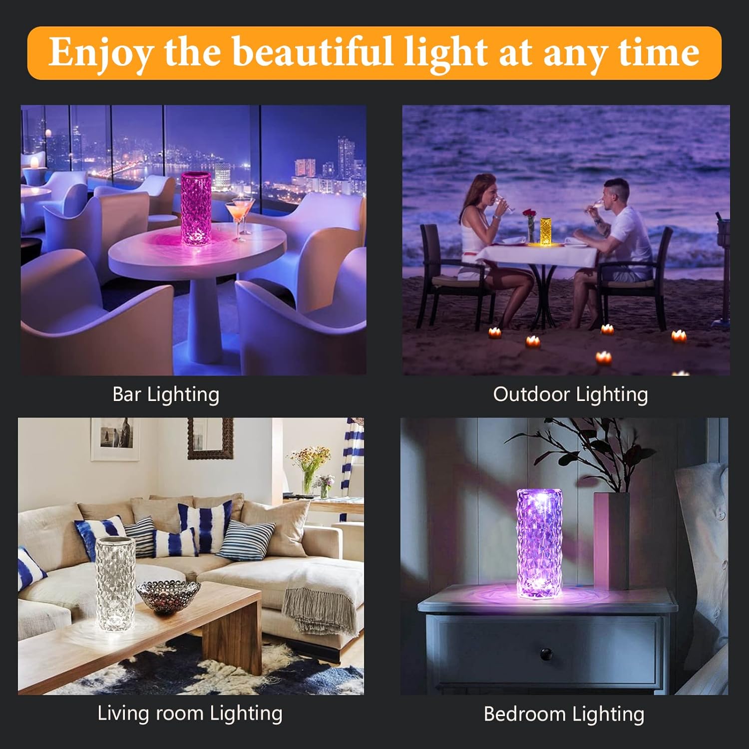 Rose Diamond Crystal Table Lamp | 16 Colors | Touch and Remote Control | Casvero